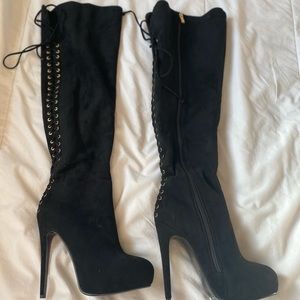 Steve Madden 5 Inch Stiletto Black Suede Thigh High Boots. Size 8.5